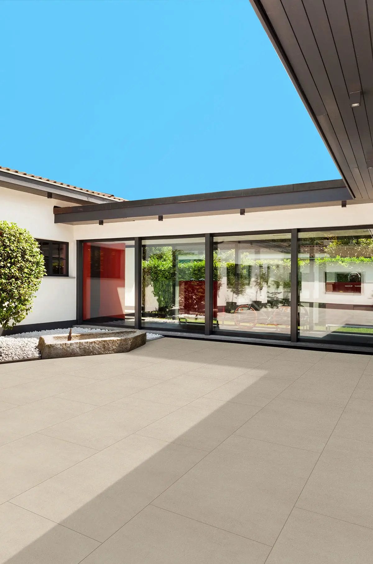 Zement Blanco Matte Porcelain Pavers 36x36 in a finished room