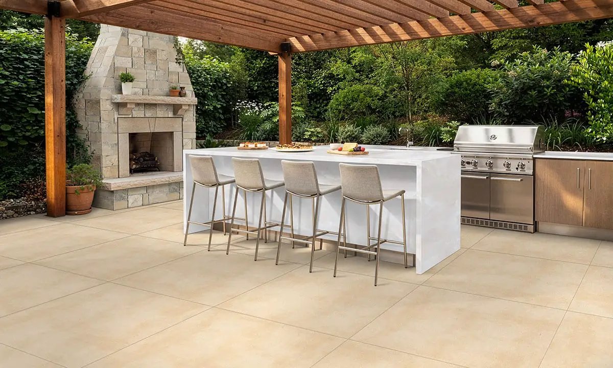 Zement Nacar Matte Porcelain Pavers 24x48 in a finished room