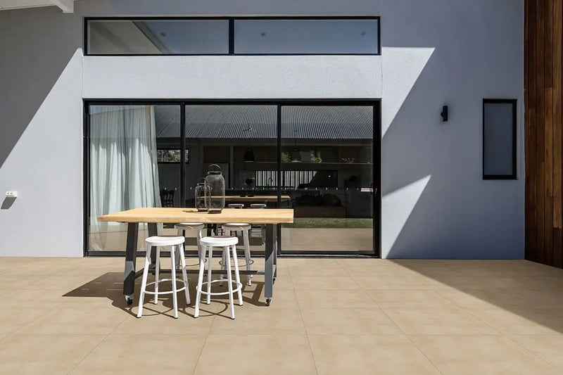 Zement Nacar Matte Porcelain Pavers 24x48 in a finished room