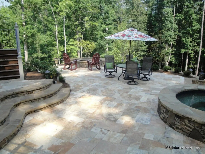 Tuscany Porcini Tumbled Pattern Travertine Pavers in a finished room