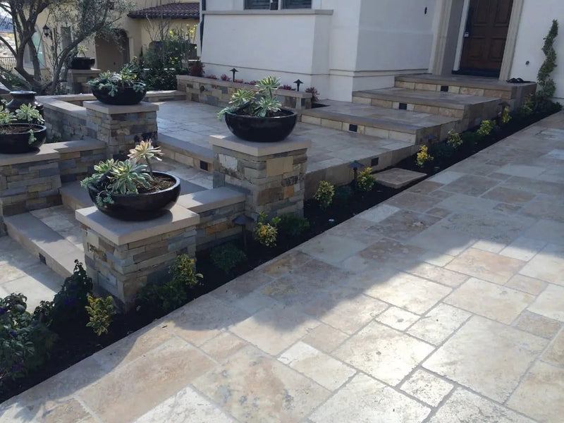 Tuscany Porcini Tumbled Pattern Travertine Pavers in a finished room