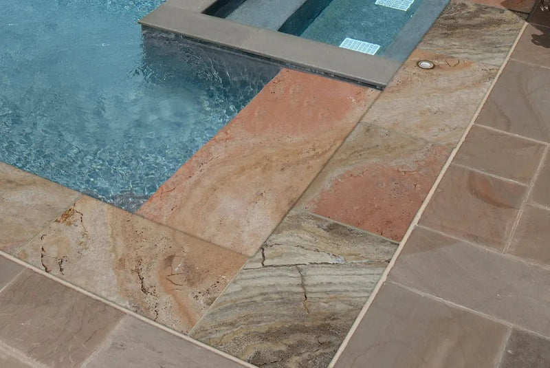 Tuscany Porcini Tumbled Pattern Travertine Pavers in a finished room