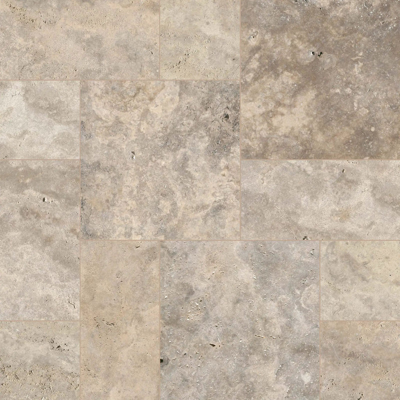 Silver Travertine Tumbled Pattern Pavers close up