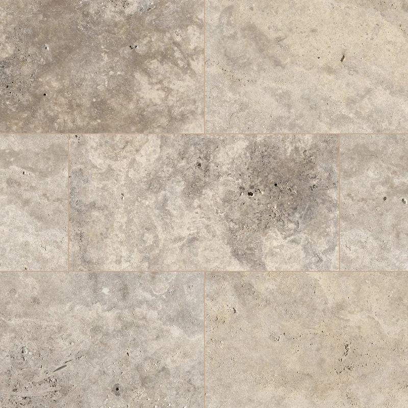 Silver Travertine Tumbled Pavers 16x24 close up
