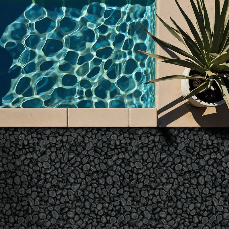 Black Polished Pebbles Quartzite Pavers 5.40 inch in a finished room