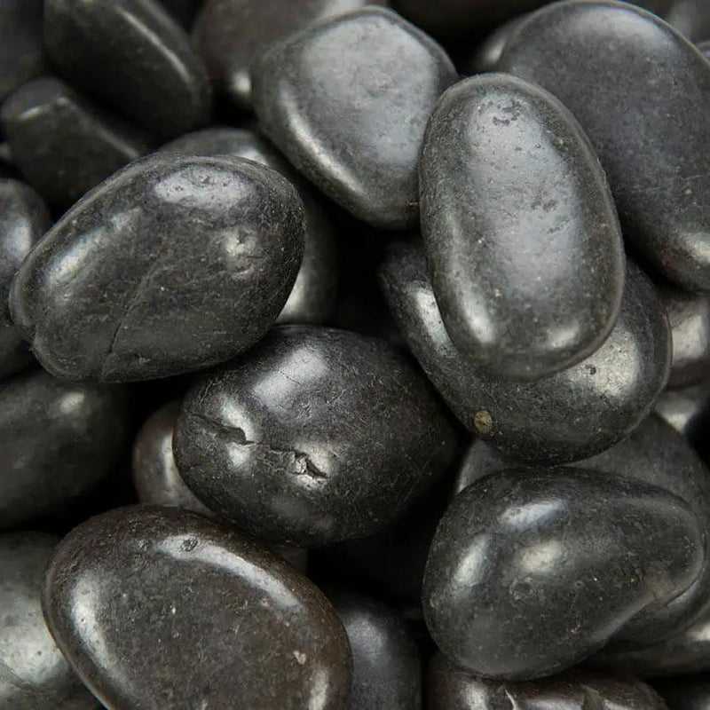 Black Polished Pebbles Quartzite Pavers 4.00 inch close up
