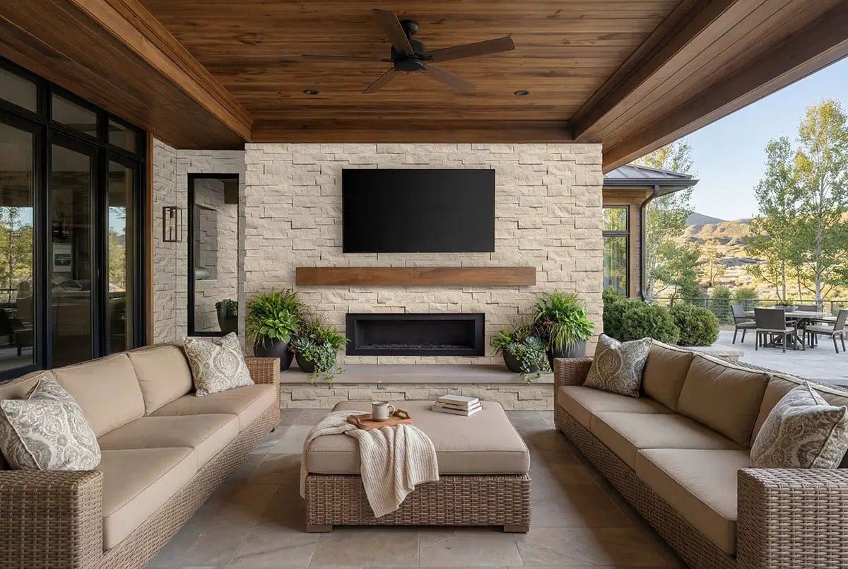 Laguna Blonde Split Face Sandstone Pavers 9x24 in a finished room