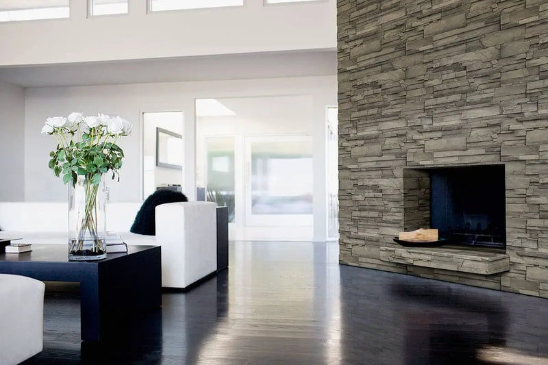 Copen Ash Natural Cement Pavers in a finished room