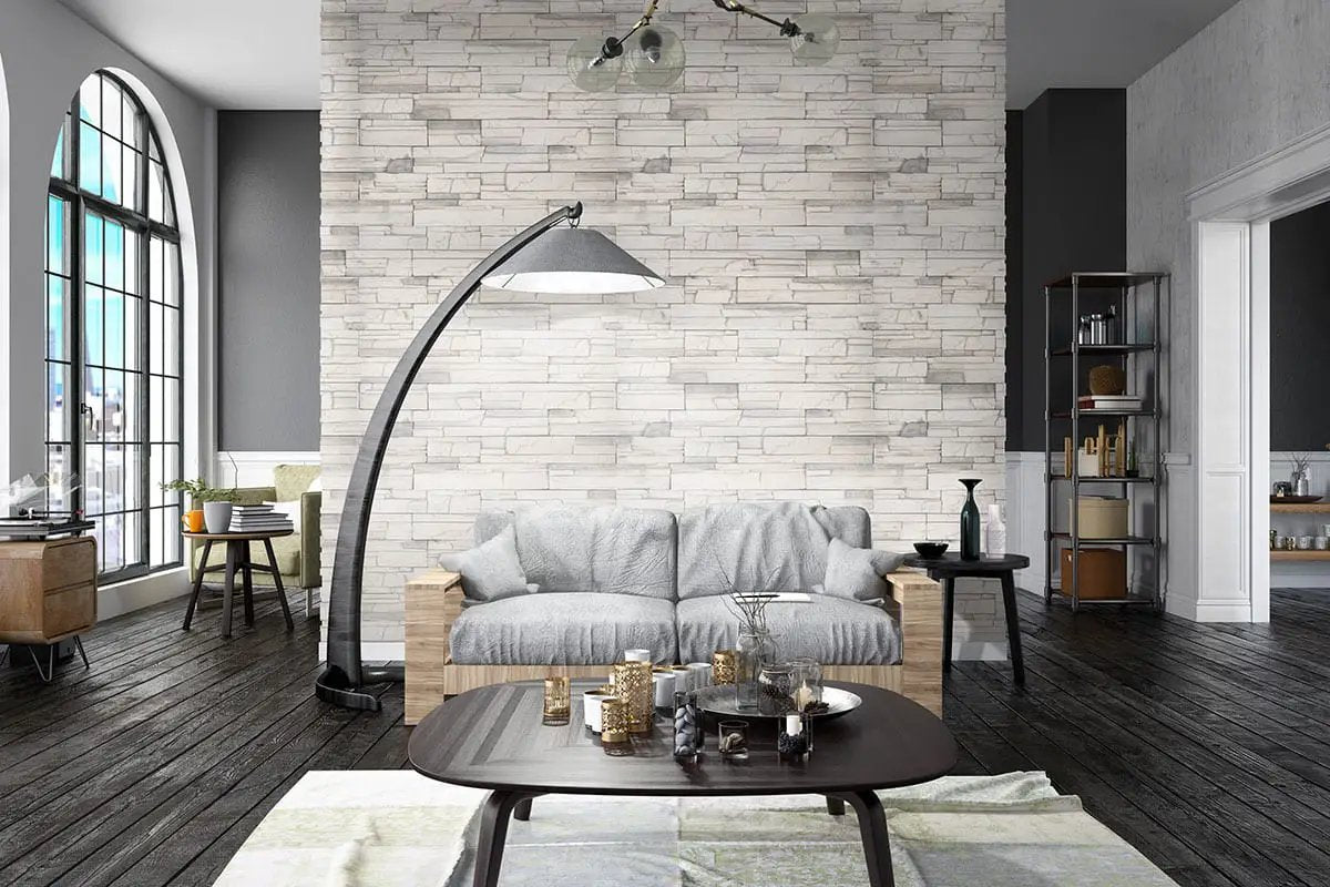 Copen Snow Natural Cement Pavers in a finished room