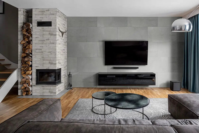 Copen Snow Natural Cement Pavers 2 in a finished room