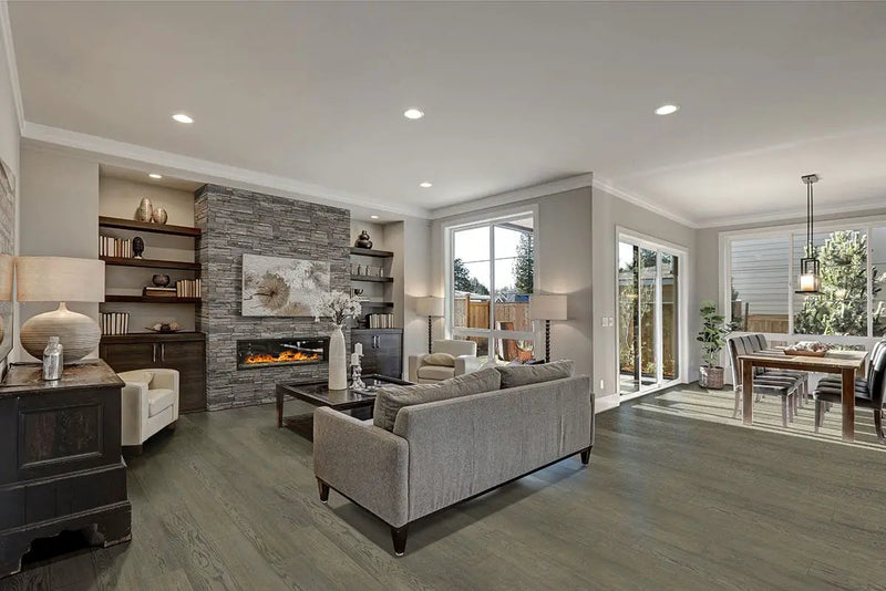 Denali Gray Natural Cement Pavers in a finished room