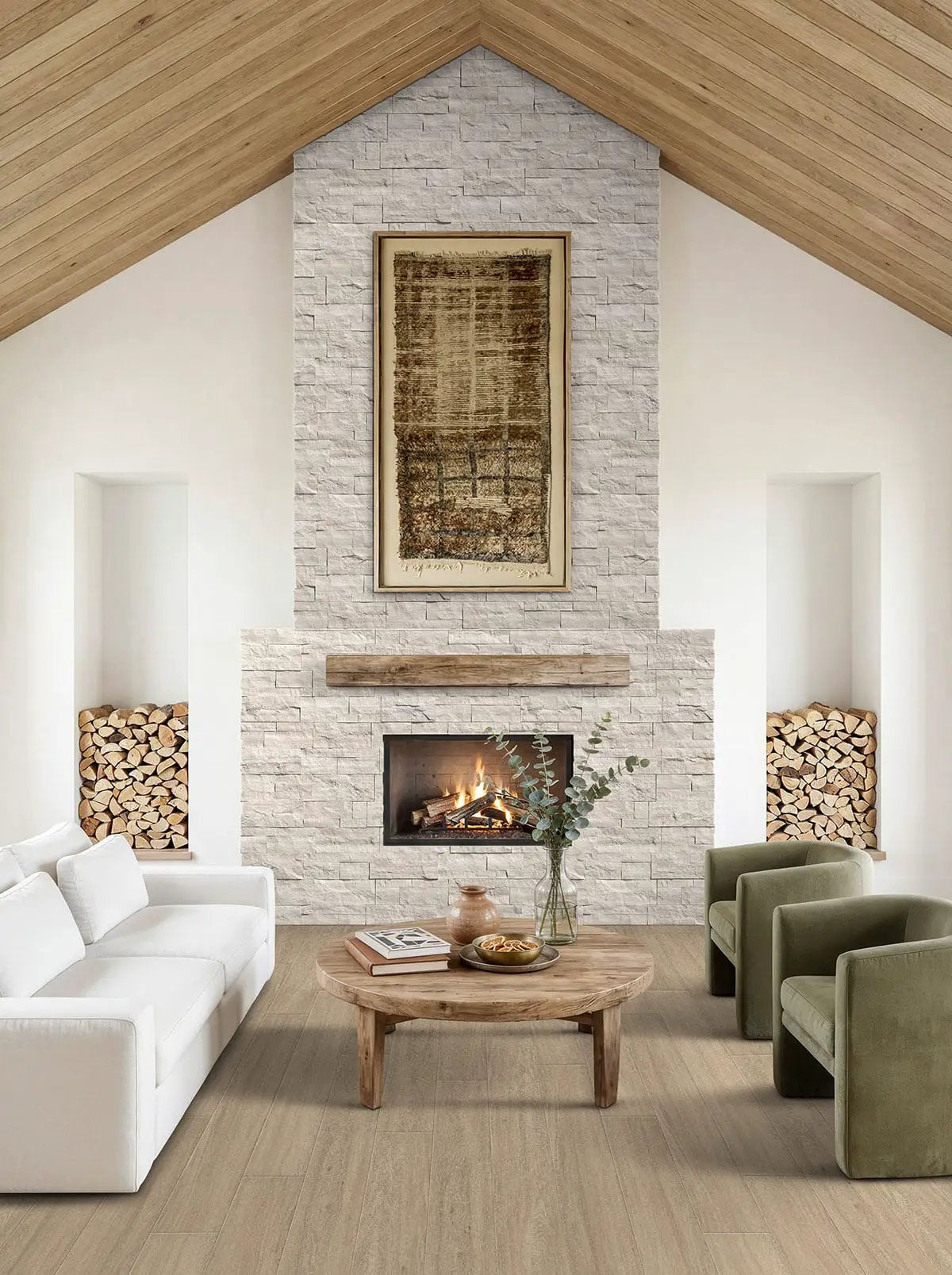Canyon Oak Natural Limestone Pavers 9x18 in a finished room