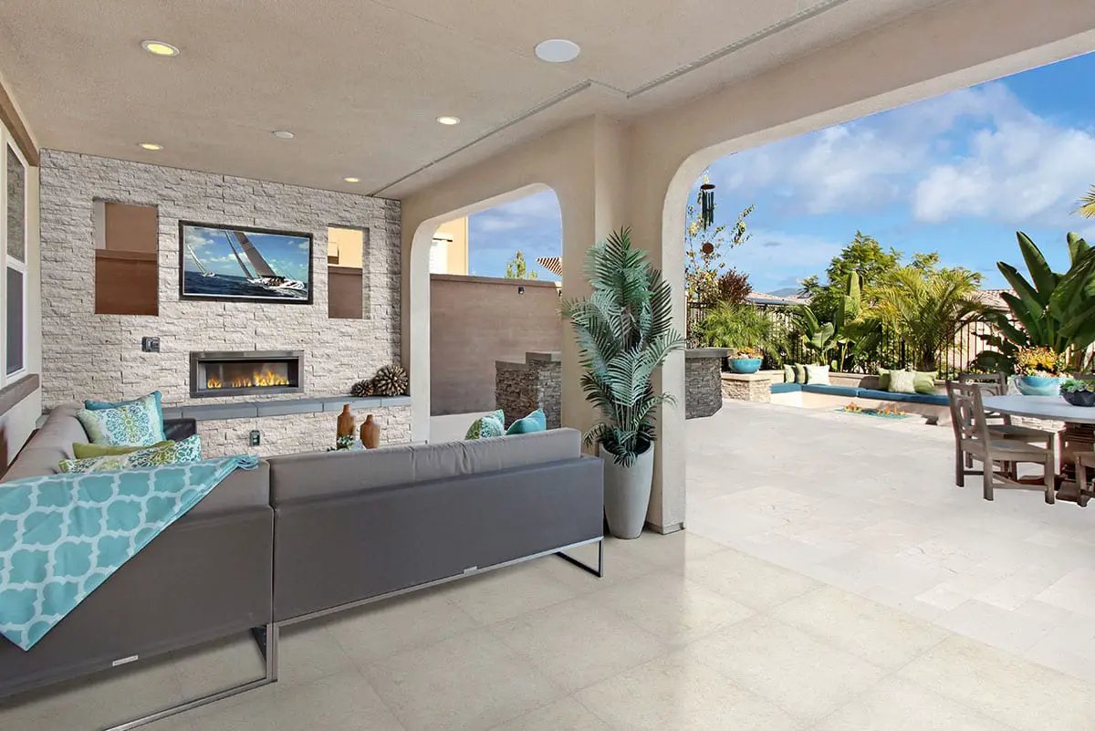 Mayra White Split Face Limestone Pavers 6x12 in a finished room