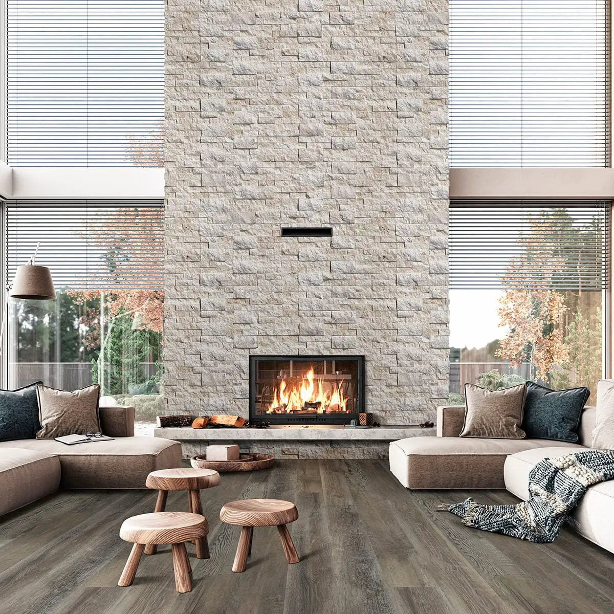 Mayra White Split Face Limestone Pavers 6x12 in a finished room