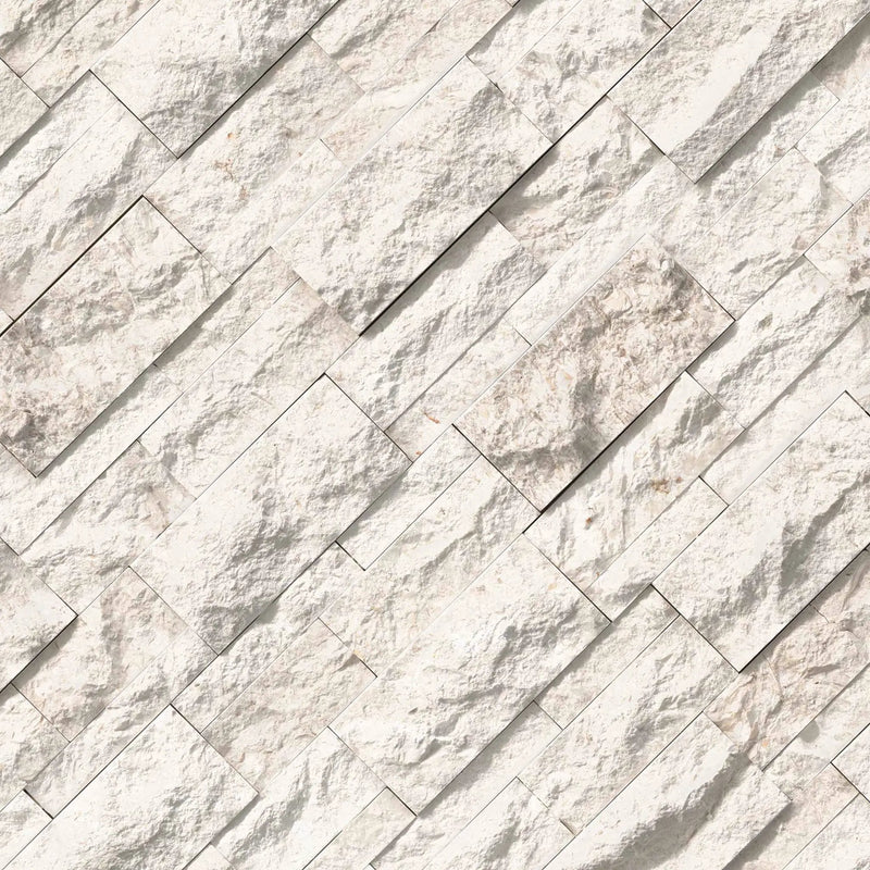 Mayra White Xl Split Face Corner Limestone Pavers 9x12 angled view