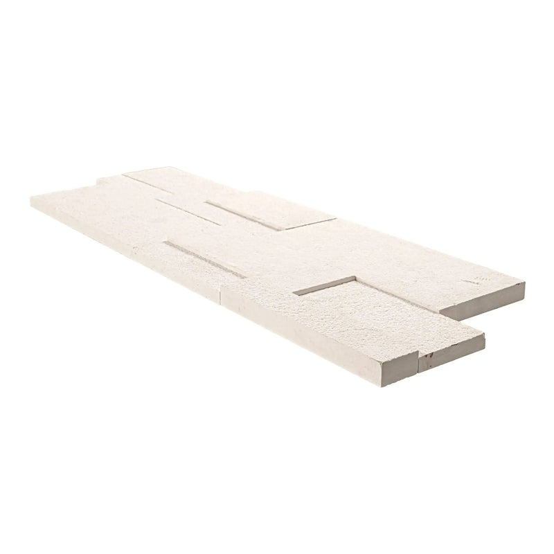 Taja Cream 3d Sandblasted Corner Limestone Pavers 9x18 angled view