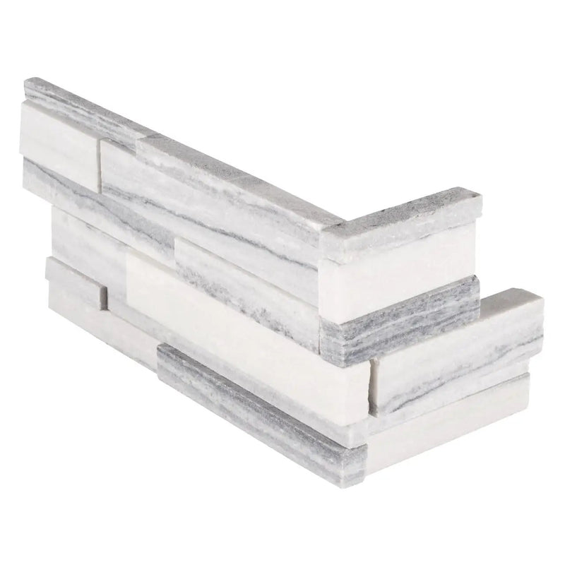 Alaska Gray Split Face Corner Marble Pavers 6x12 close up