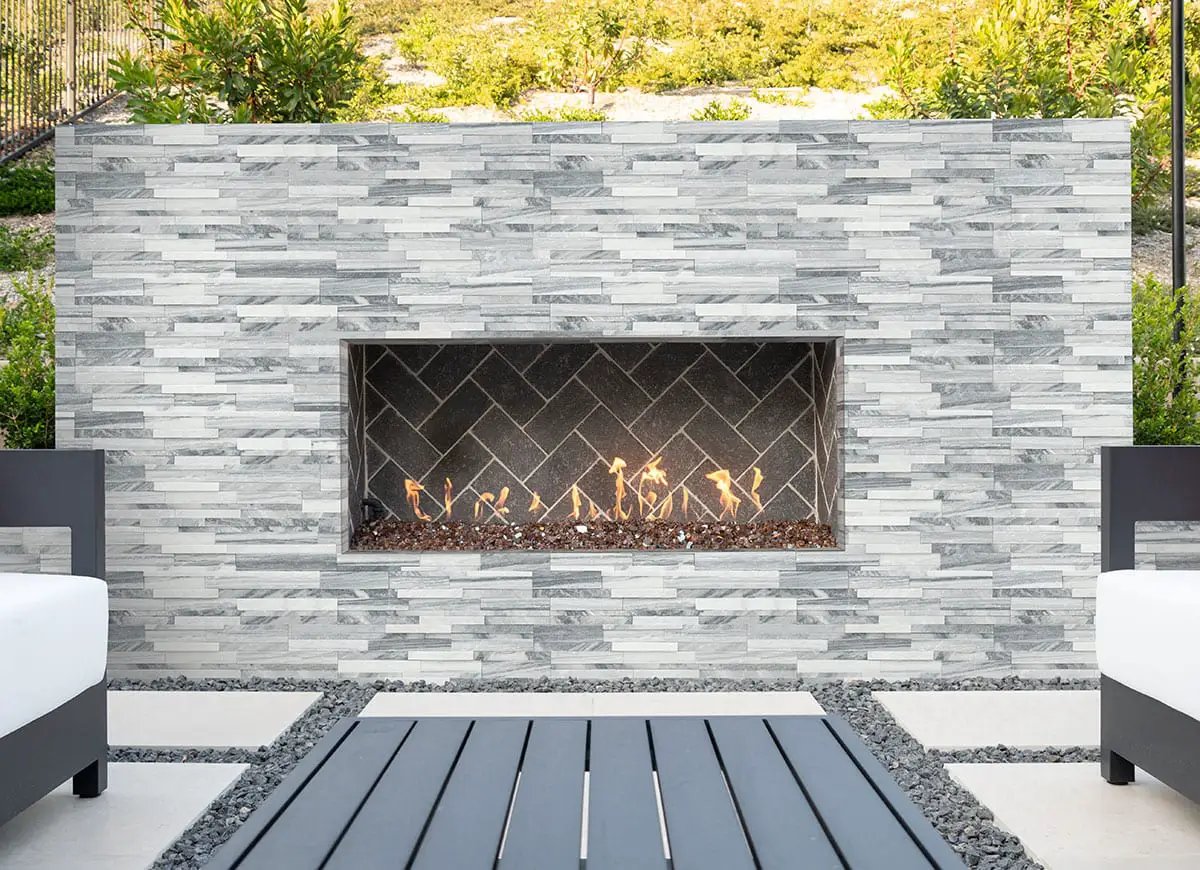 Alaska Gray 3d Honed Marble Pavers 6x12 in a finished room