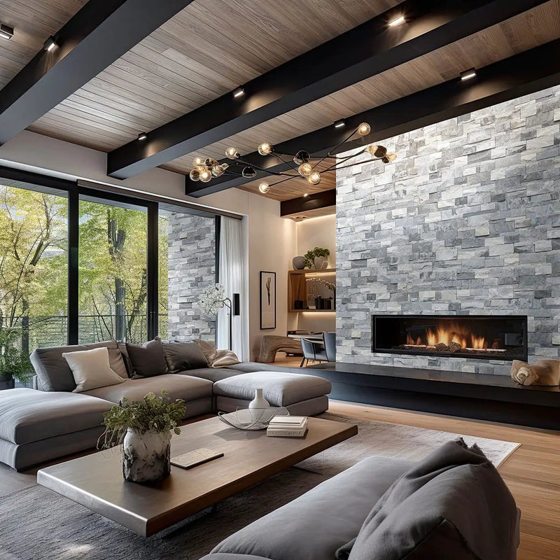 Alaska Gray Xl Split Face Corner Marble Pavers 9x12 in a finished room