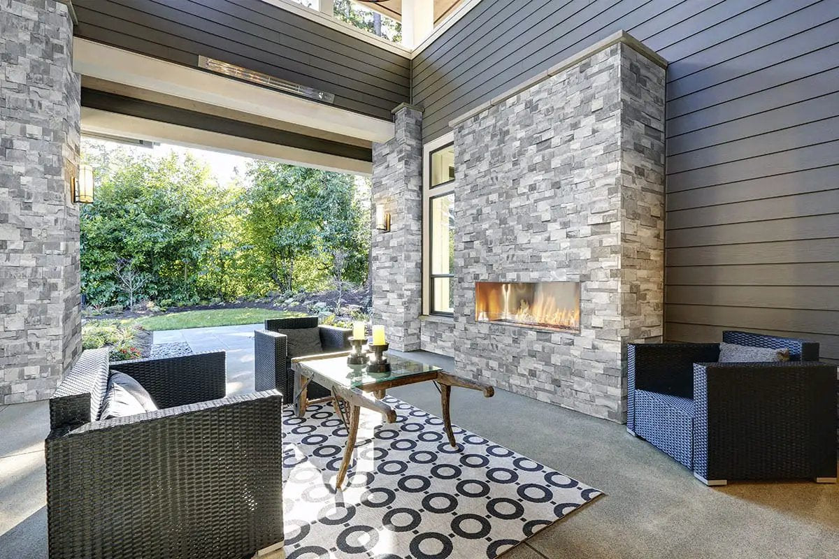 Alaska Gray Xl Split Face Corner Marble Pavers 9x12 in a finished room
