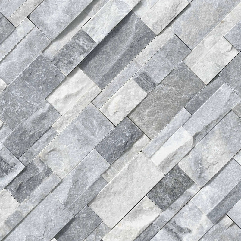 Alaska Gray Xl Split Face Corner Marble Pavers 9x12 angled view