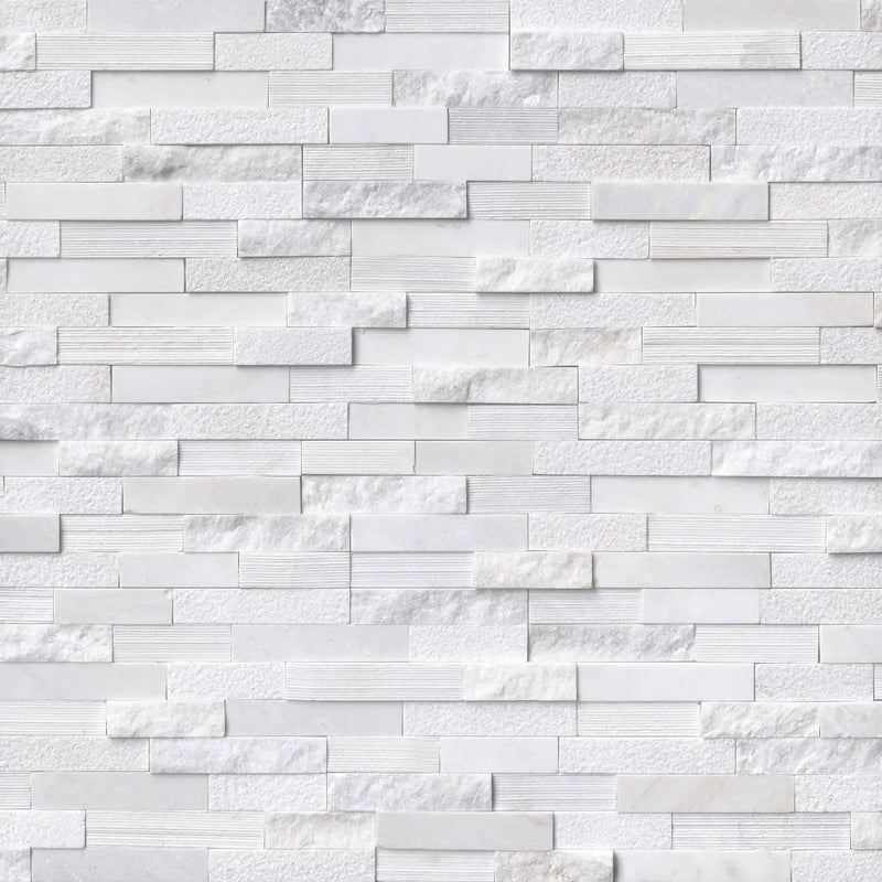 Arctic White Multi Finish Split Face Marble Pavers 6x24 close up