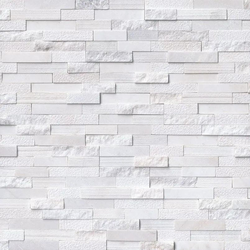 Arctic White Multi Finish Split Face Marble Pavers 6x24 close up