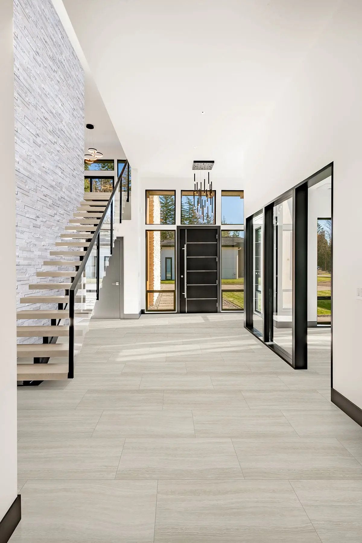 Arctic White Multi Finish Split Face Marble Pavers 6x24 in a finished room