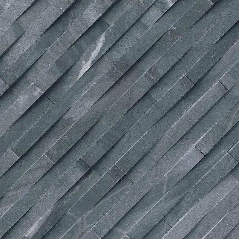 Cosmic Black 3d Wave Split Face Marble Pavers 6x18 angled view
