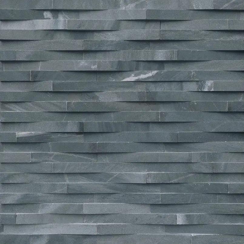 Cosmic Black 3d Wave Honed Marble Pavers 6x24 close up