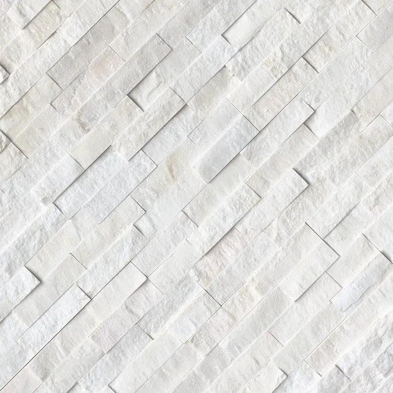 Cosmic White Split Face Marble Pavers 6x18 angled view