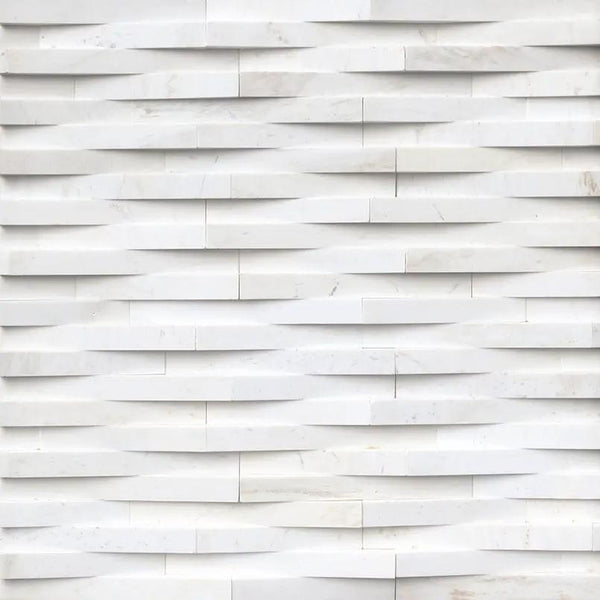 Cosmic White 3d Wave Split Face Marble Pavers 6x24