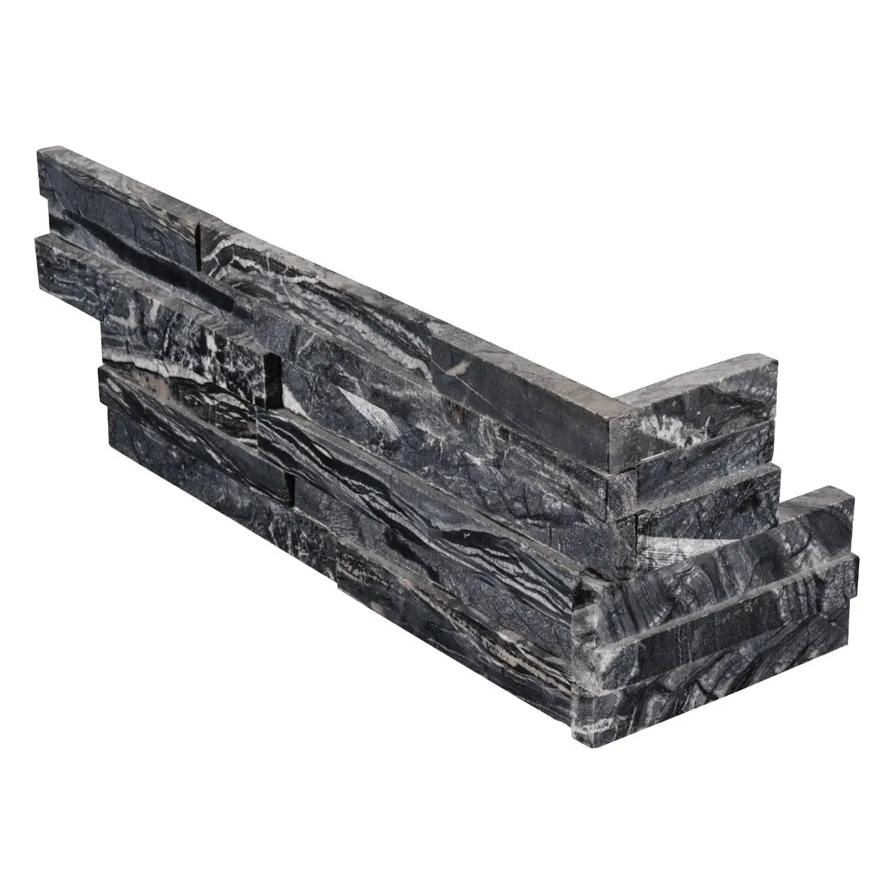 Glacial Black Split Face Corner Marble Pavers 6x12 close up