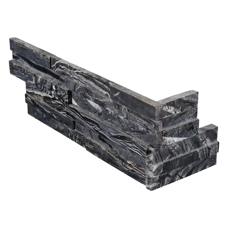 Glacial Black Split Face Corner Marble Pavers 6x12 close up