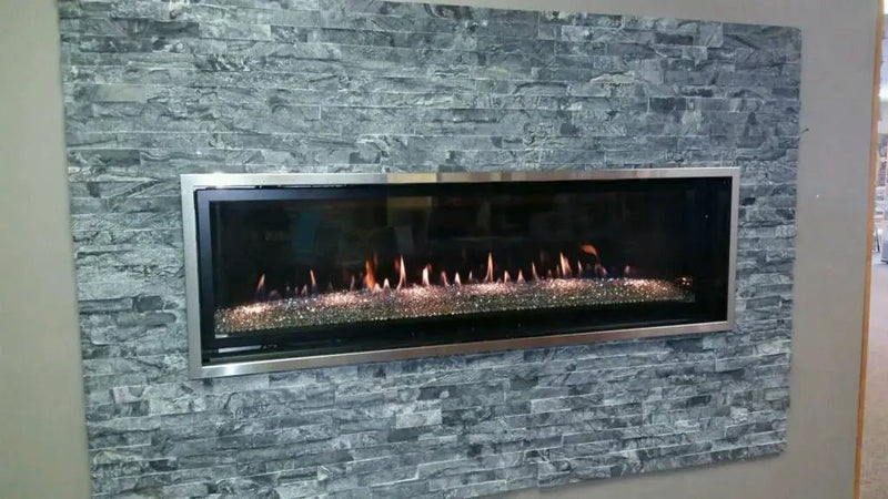 Glacial Black Split Face Marble Pavers 6x24 in a finished room