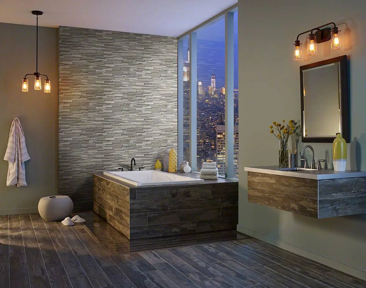 Gray Oak 3d Honed Marble Pavers 6x12 in a finished room