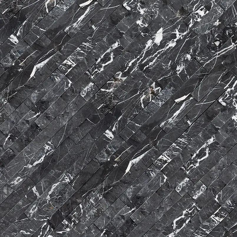 Marquina Nero Split Face Marble Pavers 6x18 angled view