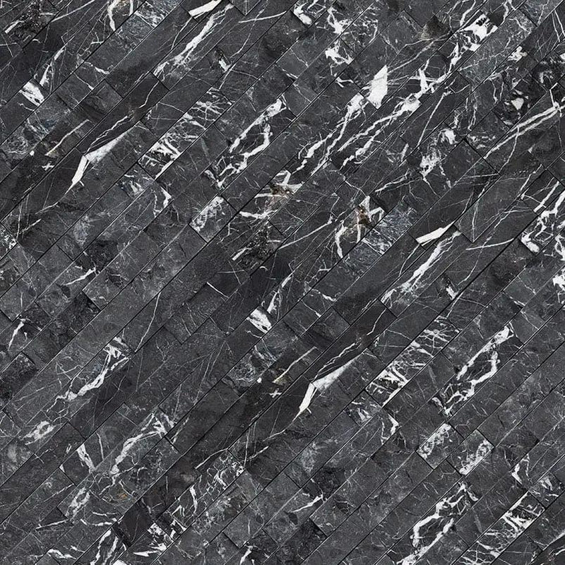 Marquina Nero Split Face Marble Pavers 6x18 angled view
