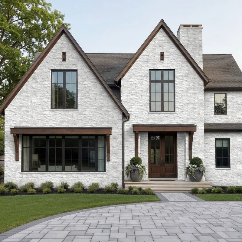 Sierra White Split Face Marble Pavers 9x18 in a finished room