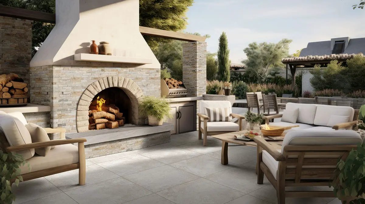 Arctic Golden Panel Split Face Quartzite Pavers 6x12 in a finished room
