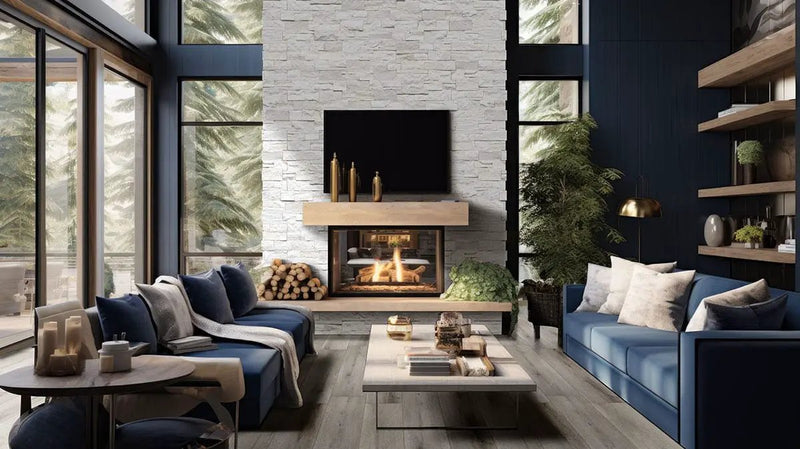 Arctic White Xl Split Face Corner Quartzite Pavers 9x12 in a finished room