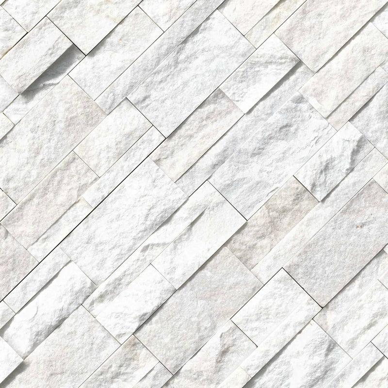 Arctic White Xl Split Face Corner Quartzite Pavers 9x12 angled view