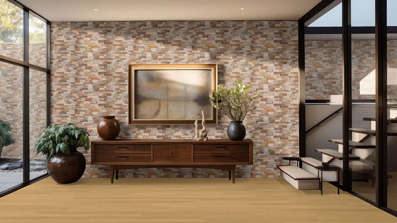 Canyon Creek Split Face Quartzite Pavers 6x12 in a finished room