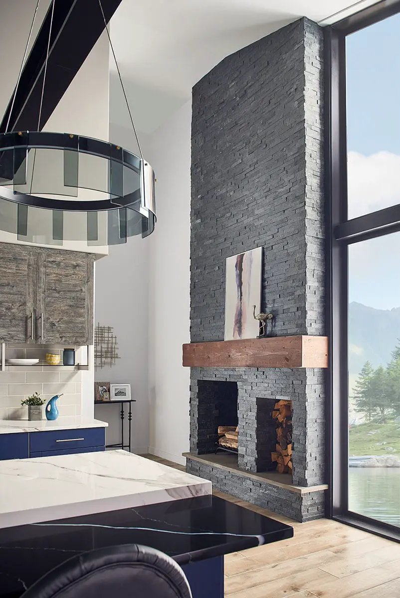 Coal Canyon Split Face Quartzite Pavers 6x24 in a finished room