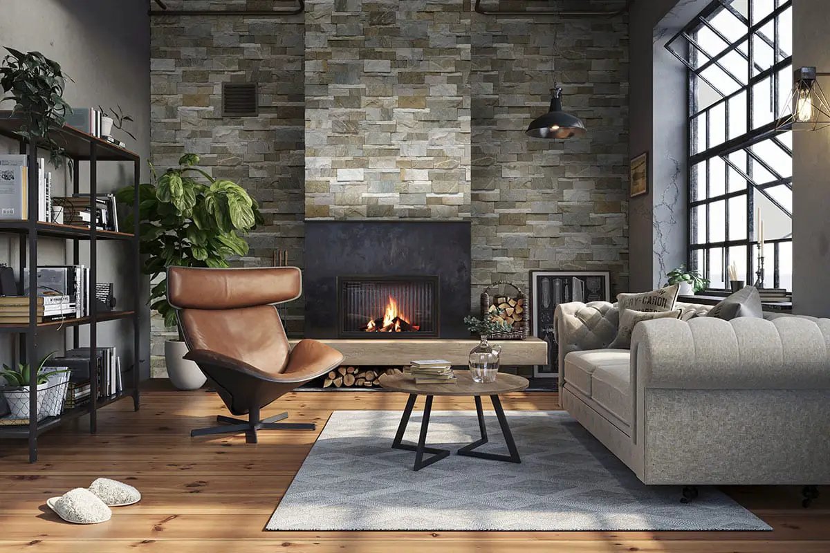 Golden Honey Xl Split Face Quartzite Pavers 9x24 in a finished room