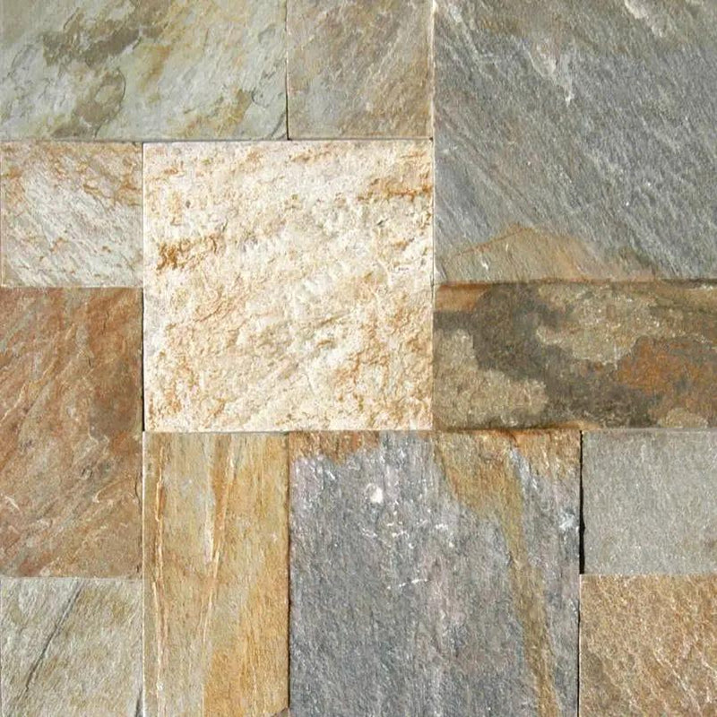 Golden White Split Face Corner Quartzite Pavers 6x12 close up