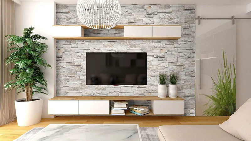 Royal White Xl Split Face Quartzite Pavers 9x24 in a finished room