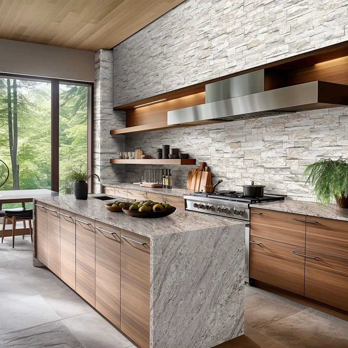 Royal White Xl Split Face Quartzite Pavers 9x24 in a finished room