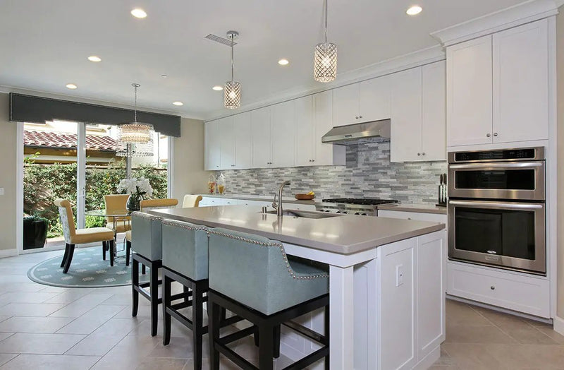Sierra Blue Mini Split Face Quartzite Pavers 4.5x16 in a finished room