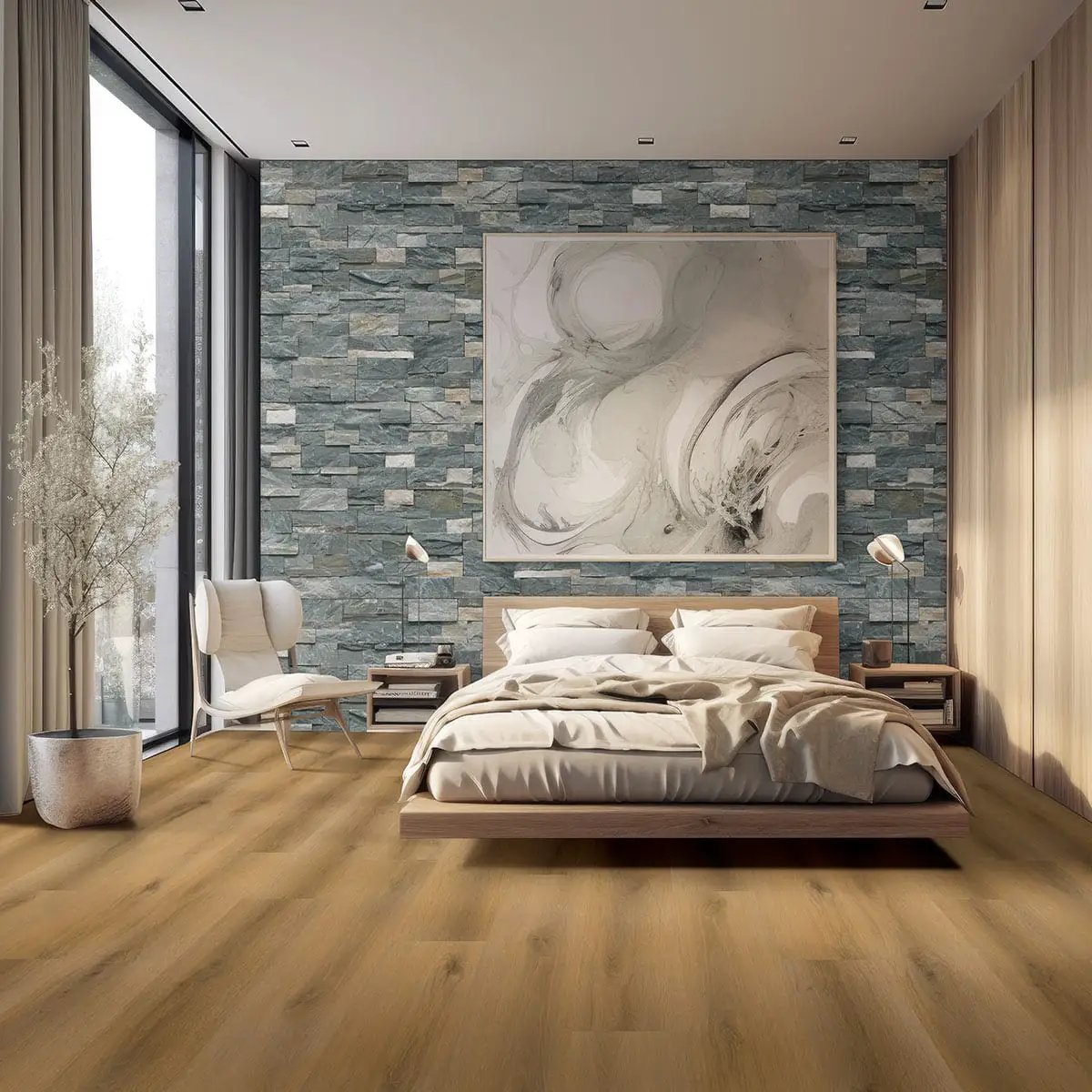 Sierra Blue Xl Split Face Corner Quartzite Pavers 9x12 in a finished room